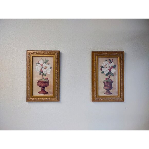 Vintage Home Interiors Barbara Mock Magnolia Floral Topiary Gold Framed Wall Art - Picture 3 of 17